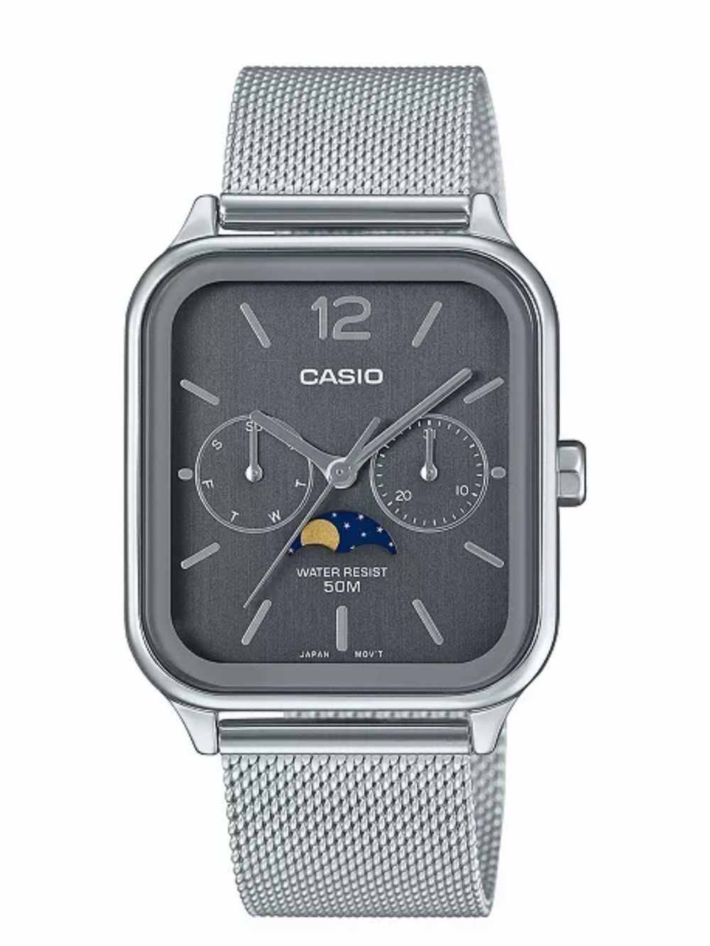 Casio Men's Silver-Tone Stainless Steel Watch, 34mm